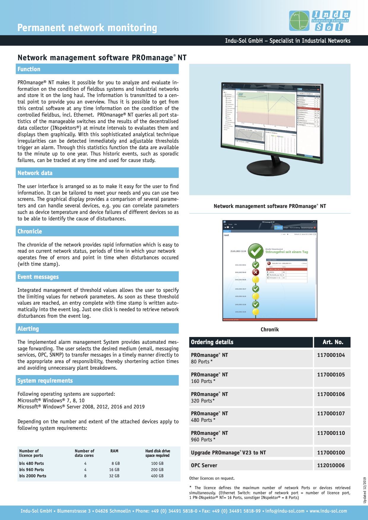 Indu Sol Network management software PROmanage NT 1